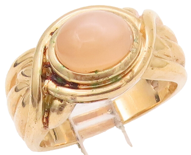 925 Sterling Silver Vintage Ring Gold Plated Carved Cream Gemstone Sz 9  RG28032