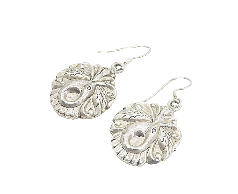 925 Sterling Silver Vintage Hollow Swirl Bird Motif Dangle Earrings EG3505