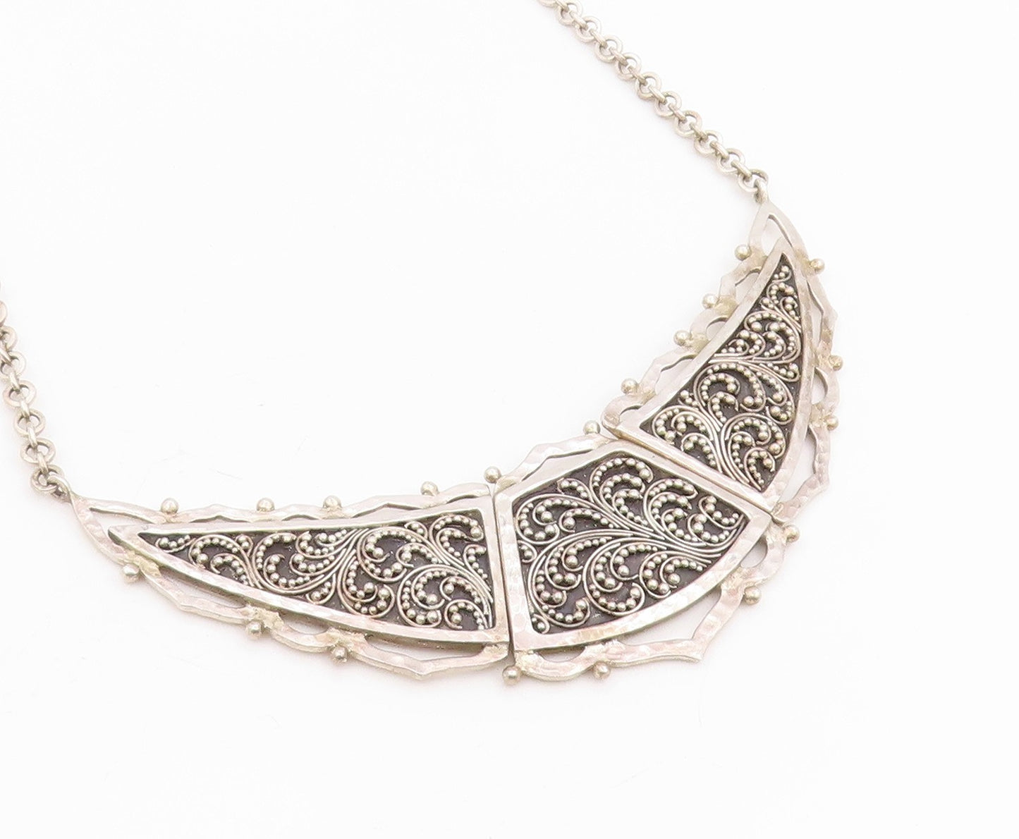 925 Sterling Silver Vintage Necklace LOIS HILL Intricate Scrollwork Chain NE4750