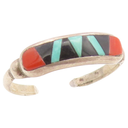 925 Sterling Silver Vintage Ring NAVAJO ZUNI Multi Gemstone Inlay  Sz 7  RG36746