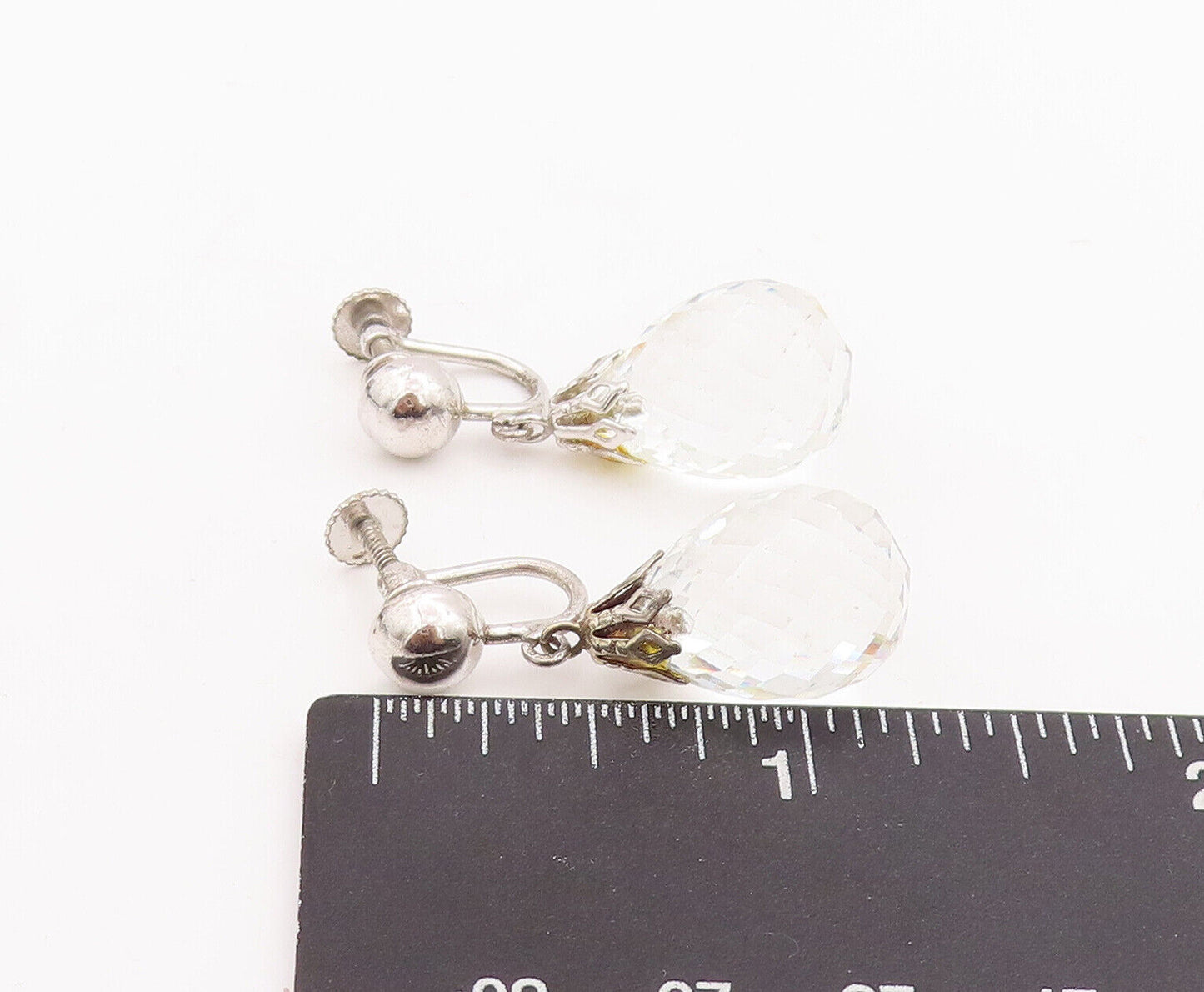 925 Sterling Silver Vintage Earrings Modernist Water Drop Cut CZ  EG13057