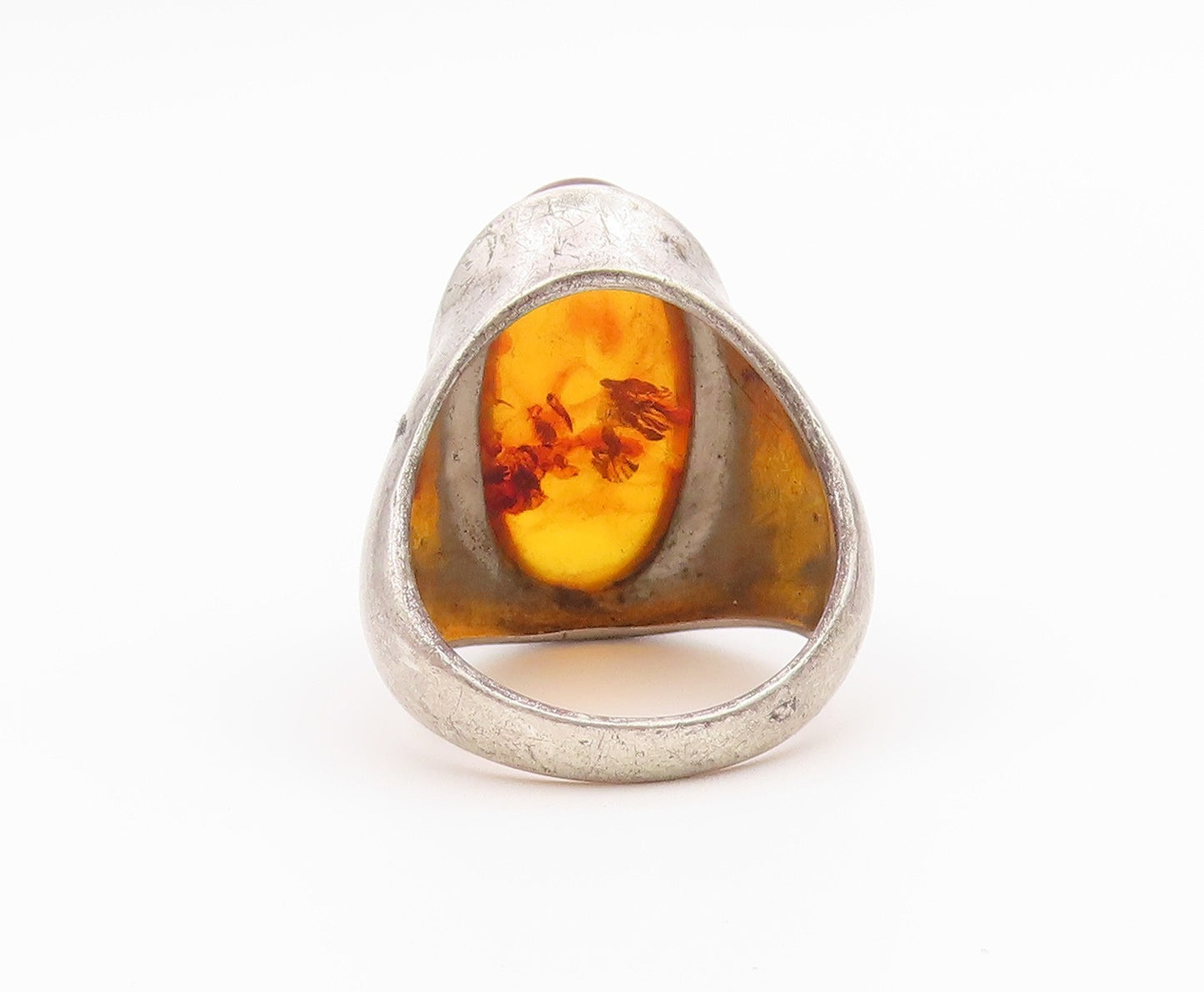 925 Sterling Silver Vintage Ring Classic Honey Amber Statement Band Sz 9 RG36431