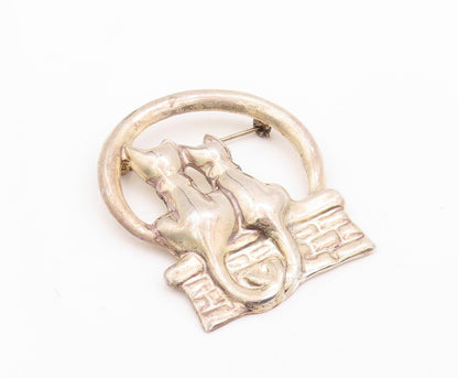 925 Sterling Silver Vintage Brooch Pin MEXICO Solid Cutout Couple Cats  BP11262