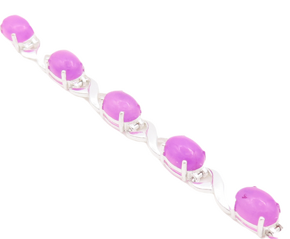 925 Sterling Silver Vintage Bracelet Oval Cut Purple Gemstones X Links  BT10666