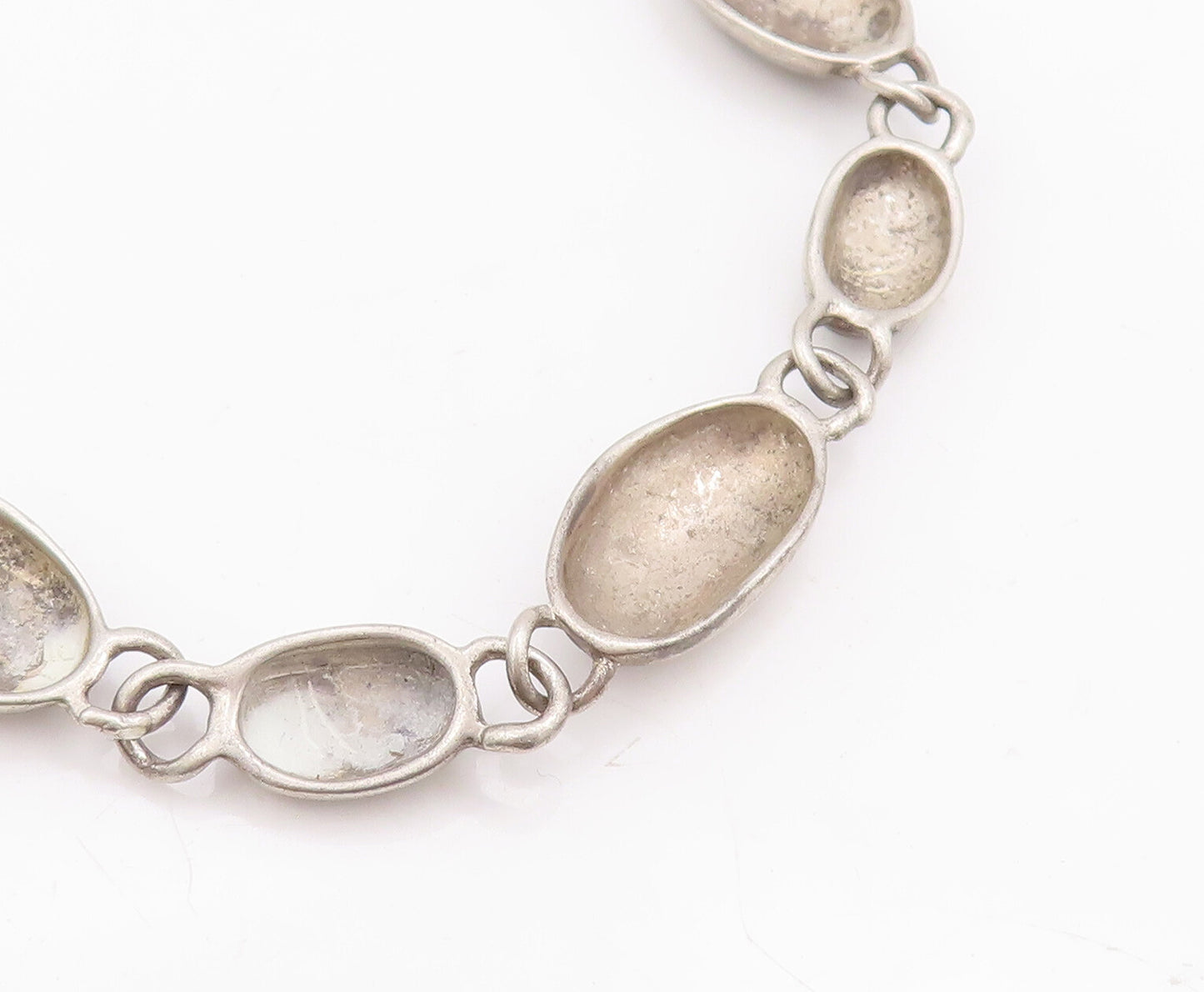 925 Sterling Silver Vintage Necklace Solid Oval Multi Shape Domed Linked  NE4291