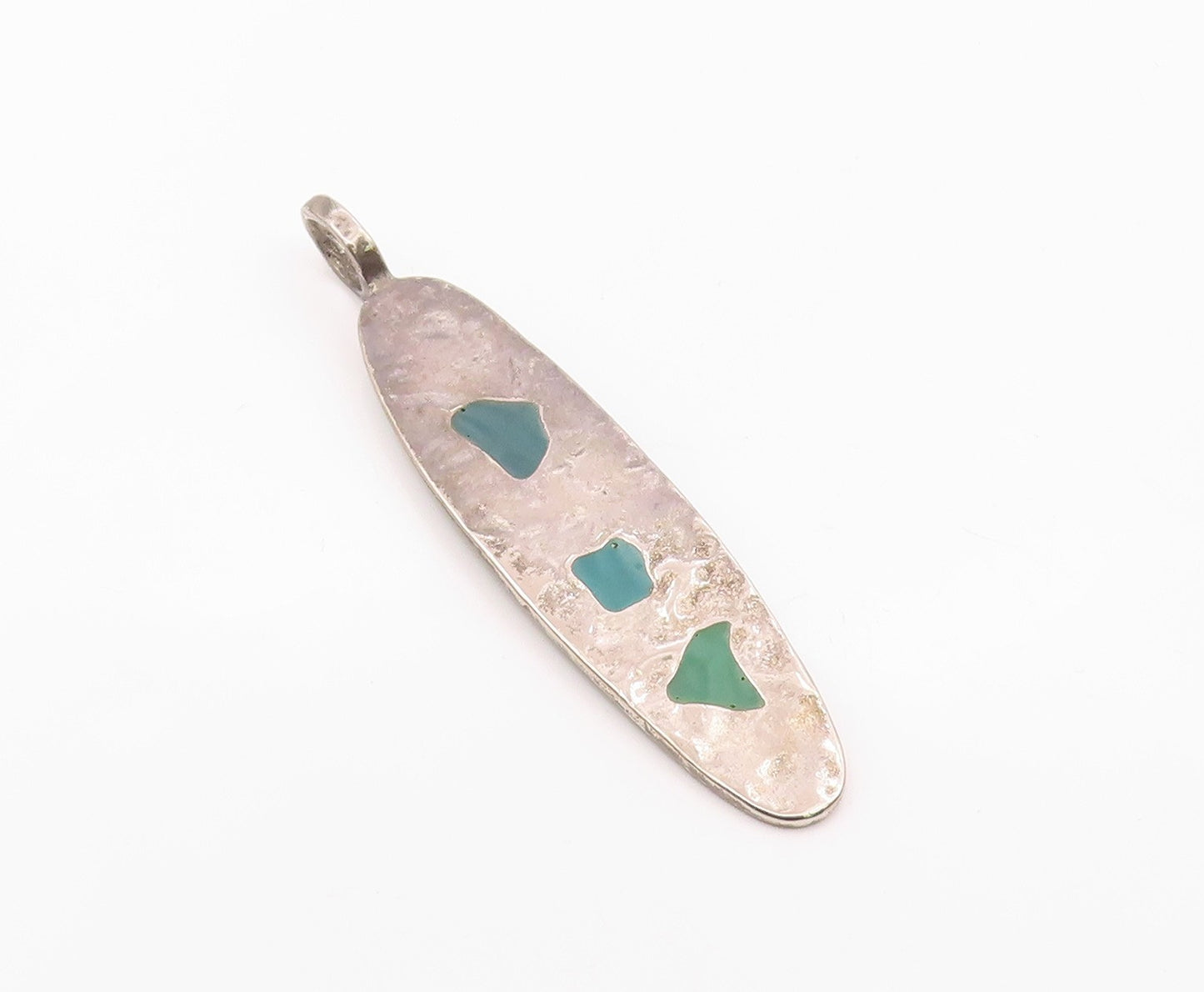 925 Sterling Silver  Vintage Multi Stone Aventurine Linear Pendant  PT21035