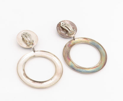 925 Sterling Silver Vintage Earrings Cabochon Onyx Large Circle Clip On  EG14078
