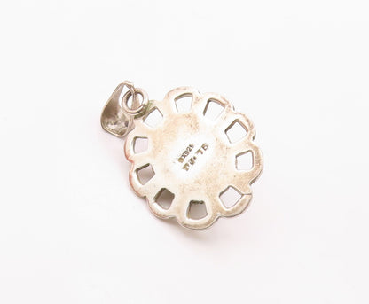 MEXICO 925 Silver  Vintage Cabochon Turquoise Flower Motif Pendant  PT16625