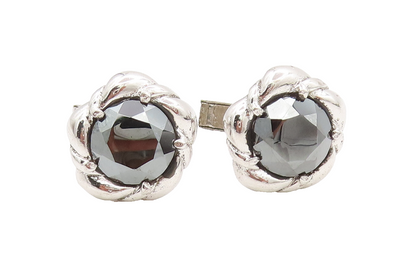 925 Sterling Silver Vintage Hematite Halo Swirly Flower Cuff Links  TR3551