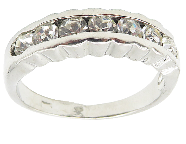 925 Sterling Silver  Sparkling Cubic Zirconia 7 Stone Band Ring Sz 8  RG11310