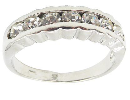 925 Sterling Silver  Sparkling Cubic Zirconia 7 Stone Band Ring Sz 8  RG11310