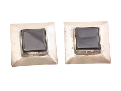 925 Sterling Silver Vintage Earrings NAVAJO ATTA KAI Black Onyx Studs  EG13945