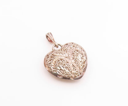 925 Sterling Silver Vintage Shiny Diamond Cut Love Heart Pendant  PT18444