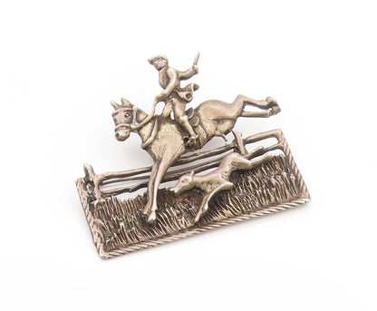 925 Sterling Silver Vintage Brooch Antique Fox Chase Hunter Leap Pin  BP11899