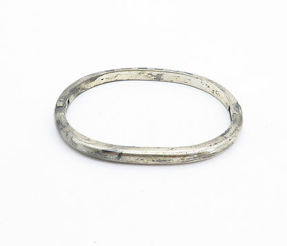 MEXICO 925 Silver Vintage Multi Gemstone Striped Oval Bangle Bracelet BT2981