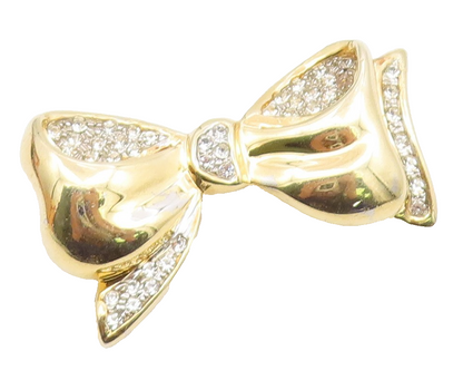 LE MONDE DES BIJOUX 925 Silver  Vintage Cubic Zirconia Bow Brooch Pin  BP8638