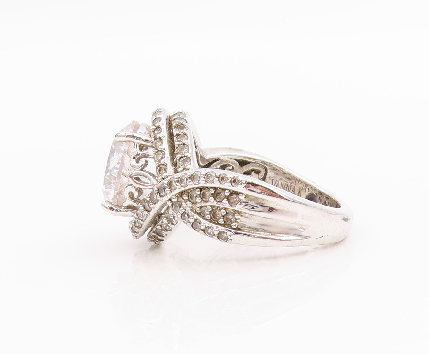 925 Sterling Silver Vintage Ring Modernist Design Topaz Bands  Sz 6  RG33126