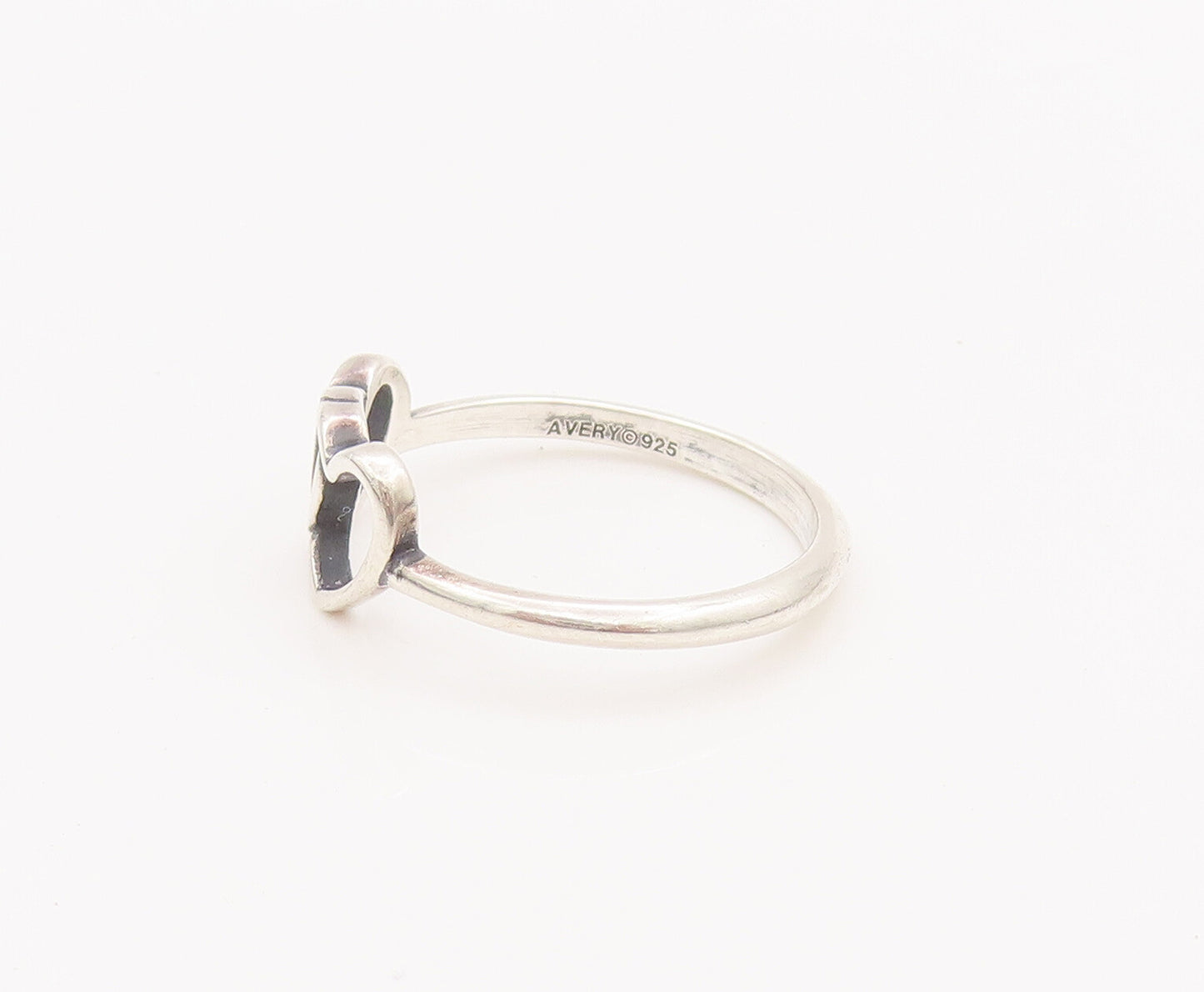 925 Sterling Silver Vintage Ring AVERY Minimalist Linked Hearts Sz 7.5  RG27606