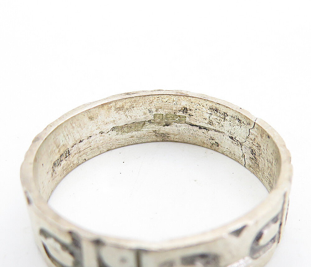 MEXICO 925 Silver  Vintage Chiseled Pattern Large Band Ring Sz 11  RG6945