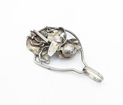 925 Sterling Silver  Vintage Large Oxidized Modernist Sculpted Pendant  PT3951