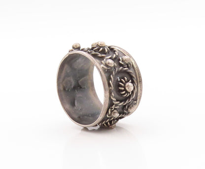 925 Sterling Silver Vintage Ring Antique Roped Floral Design  Sz 9  RG32764