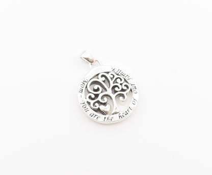 925 Sterling Silver  Vintage Shiny Mom Heart Of Family Tree Pendant  PT19153