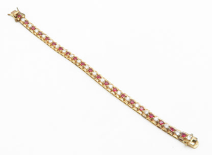 ROSS SIMON 925 Silver  Red & White Topaz Gold Plated Chain Bracelet  BT5885