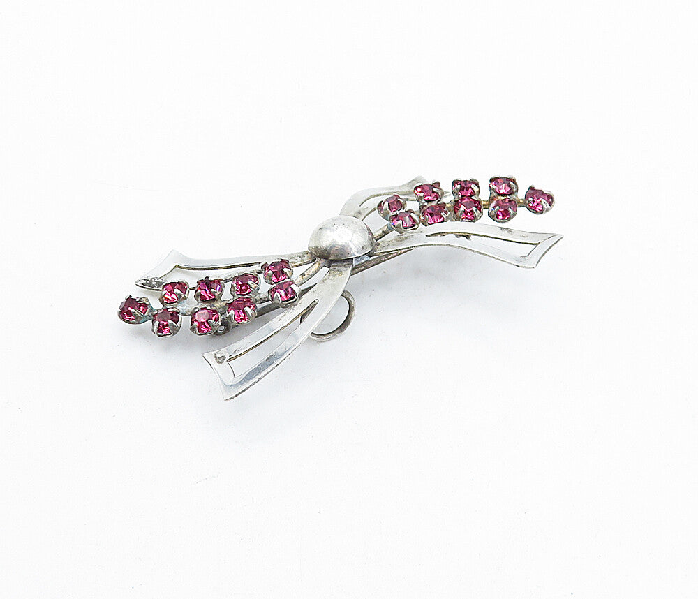 925 Sterling Silver  Vintage Pink Topaz Bow Tied Ribbon Brooch Pin  BP1232