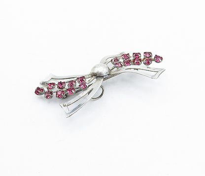 925 Sterling Silver  Vintage Pink Topaz Bow Tied Ribbon Brooch Pin  BP1232