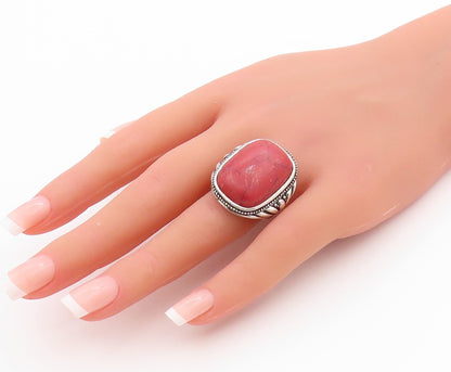 925 Sterling Silver Vintage Ring Cabochon Gemstone Etched Design  Sz 6  RG33439