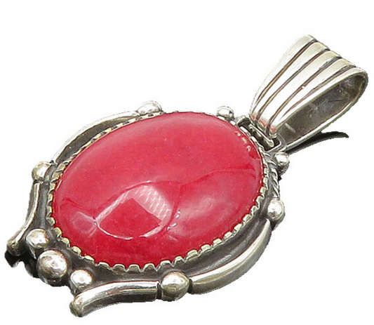 SHUBE 925 Silver  Vintage Cabochon Cut Coral Fluted Bail Pendant  PT16181