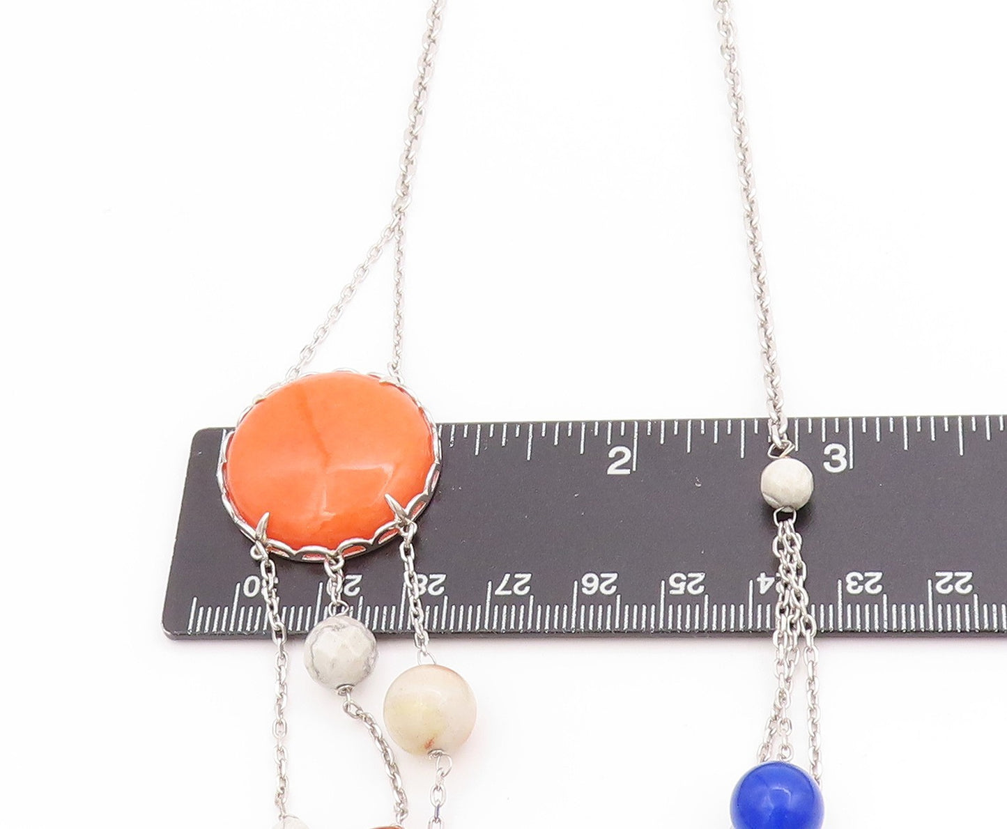 925 Sterling Silver Vintage Necklace Multi Gemstone Solar System Chain  NE4631