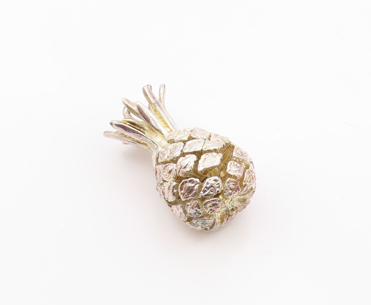 925 Sterling Silver  Vintage Shiny Heavy Pineapple Fruit Pendant  PT16921