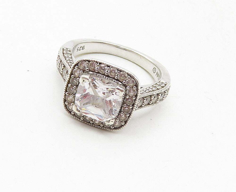 925 Sterling Silver  Cubic Zirconia Solitaire With Accents Ring Sz 7  RG9452