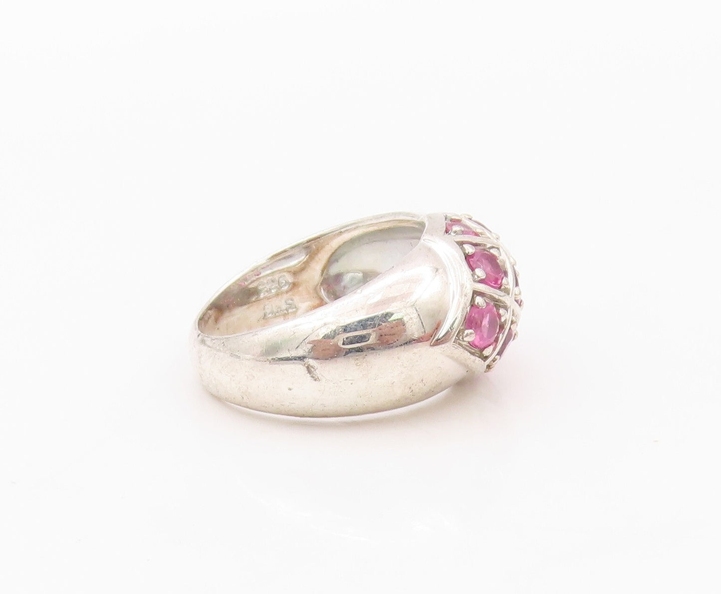925 Sterling Silver Vintage Ring Pink Round CZ Box Carved Inlay  Sz 6  RG32025