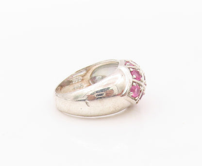 925 Sterling Silver Vintage Ring Pink Round CZ Box Carved Inlay  Sz 6  RG32025
