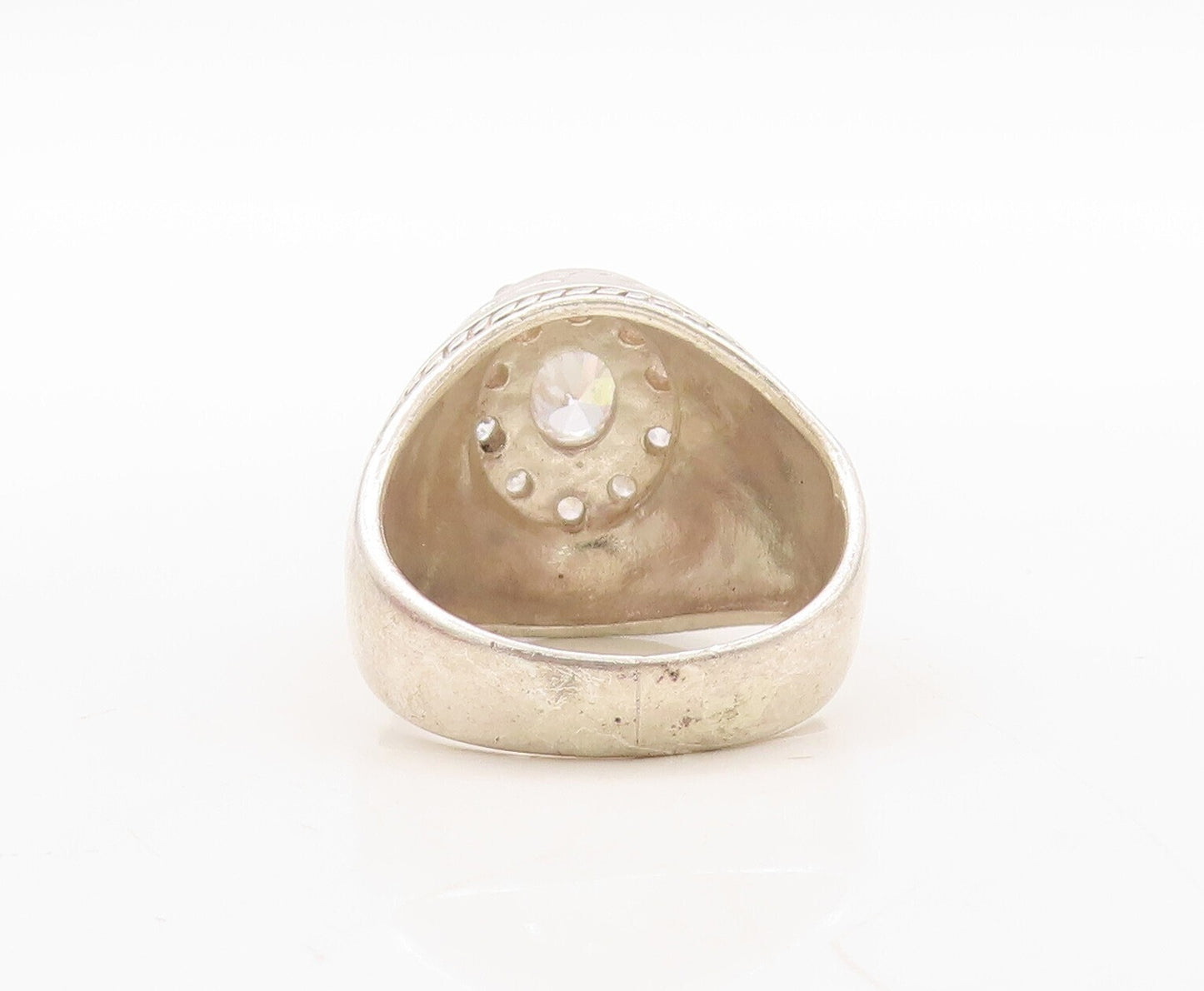 925 Sterling Silver Vintage Ring Antique Swirly Carved Topaz  Sz 9.5  RG31022