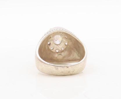 925 Sterling Silver Vintage Ring Antique Swirly Carved Topaz  Sz 9.5  RG31022