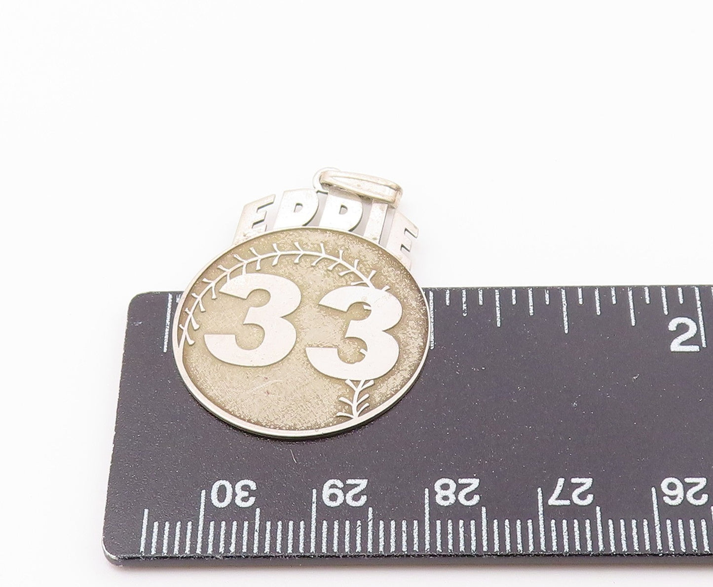 925 Sterling Silver  Vintage Eddie 33 Baseball Sports Pendant  PT20360