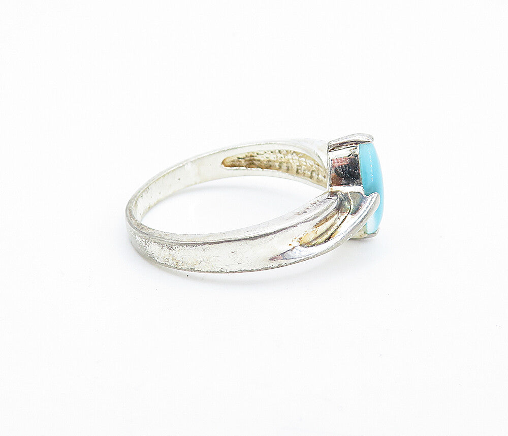 925 Sterling Silver  Vintage Blue Cat's Eye Topaz Solitaire Ring Sz 8  RG6718