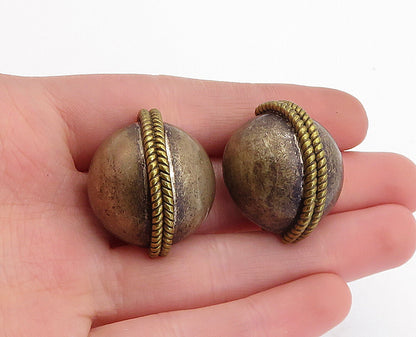 MEXICO 925 Sterling Silver  Vintage Rope Twist Dome Non Pierce Earrings EG2314