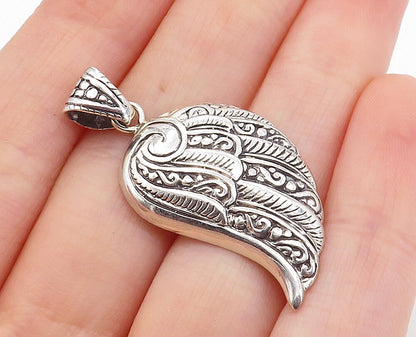 925 Sterling Silver  Shiny Swirl Patterned Wing Motif Drop Pendant  PT5705