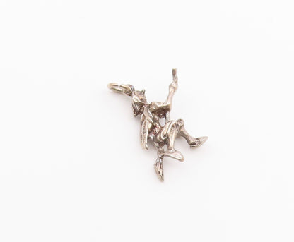 925 Sterling Silver  Vintage Flying Witch On Broomstick Pendant  PT17076