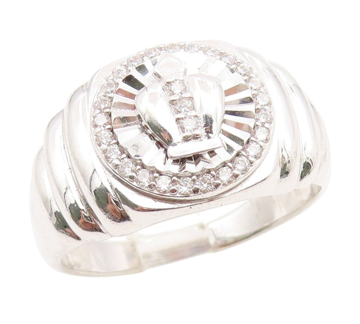 925 Sterling Silver Vintage Ring CZ Classic Royal Crown Band  Sz 11.5  RG35203