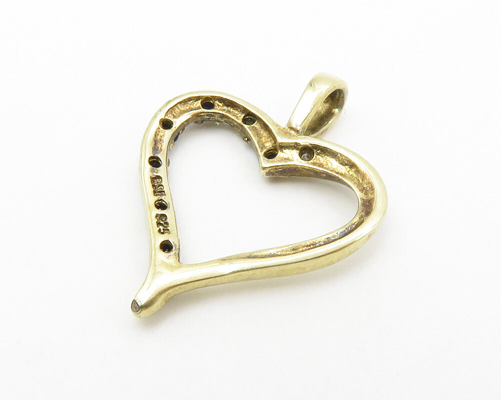 925 Sterling Silver  Genuine Diamond & Sapphire Love Heart Pendant  PT10867