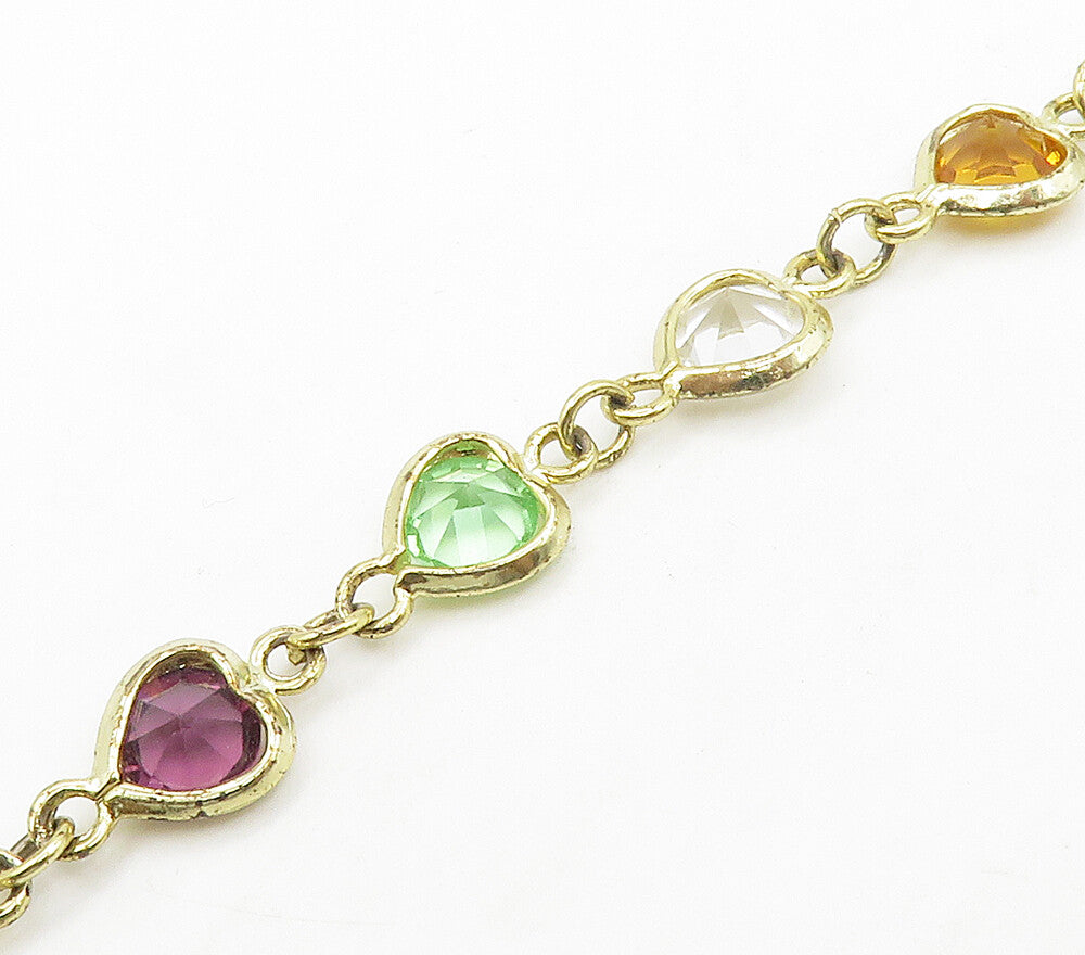 925 Sterling Silver Cubic Zirconia & Multi Color Topaz Chain Bracelet BT6216