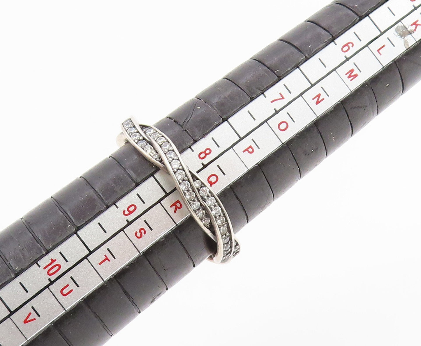 925 Sterling Silver Vintage Ring PANDORA CZ Twisted Double Band  Sz 8.5  RG35008
