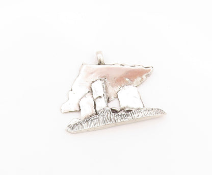 925 Sterling Silver Vintage Pendant Brutalist Cutout Mountain Scenery  PT24117