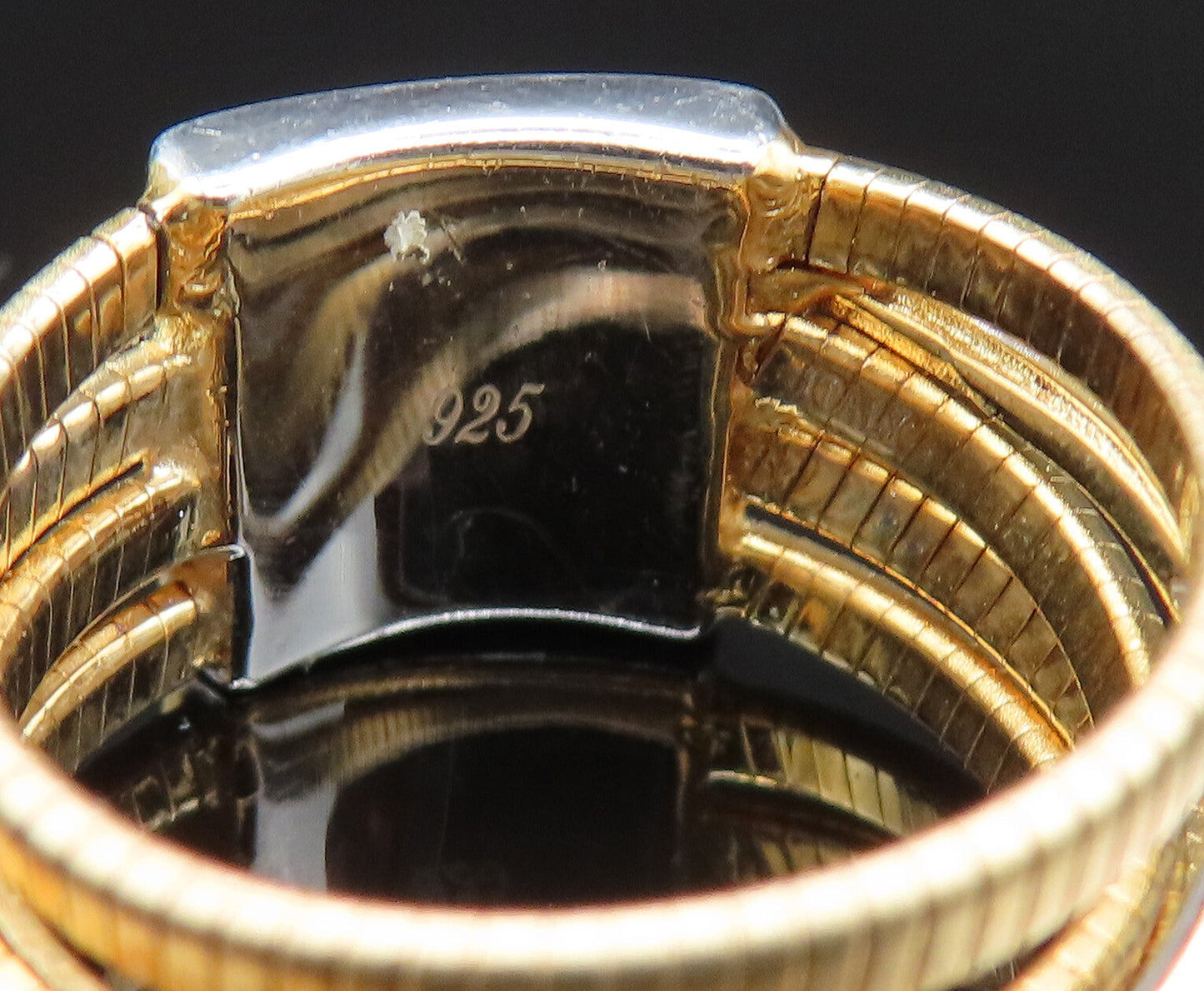 925 Silver  Vintage Two Tone Multi Row Overlapping Topaz Ring Sz 7.5  RG25576