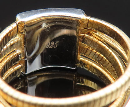 925 Silver  Vintage Two Tone Multi Row Overlapping Topaz Ring Sz 7.5  RG25576